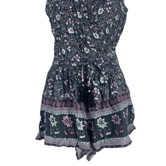 American Eagle Floral Tassel Tie Romper Sleeveless Gray Pink Size XS - Picture 4 of 9